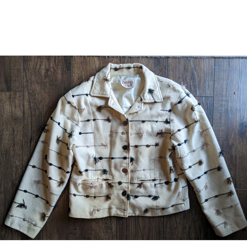 Kindred Spirits Women's Beige Western Style Blazer Size Large Footloomed Fabric
